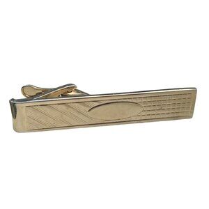 Vintage Gold Tone Tie Clip Bar With Geometric Design Engrave Ready 2" Long